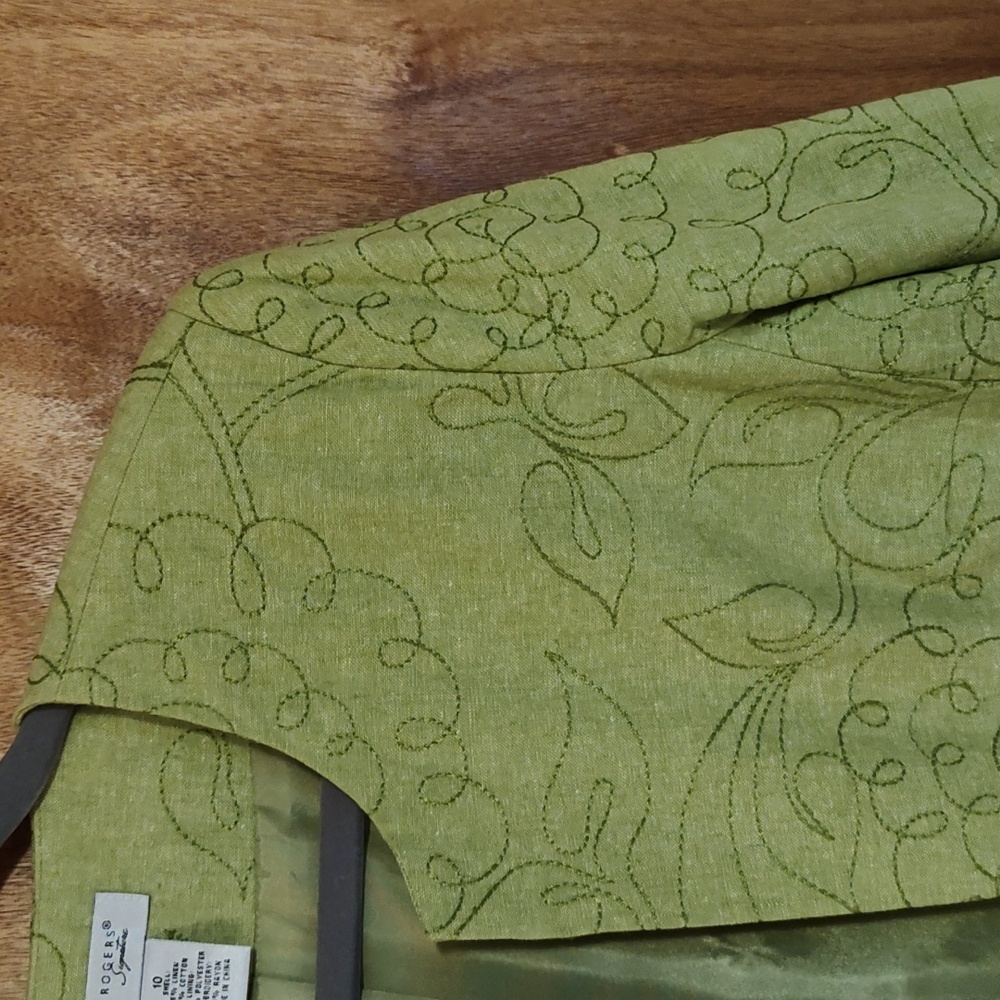 Kim Rogers Signature Open Front Jacket Lime Green Embroidered Linen Blend 10 - Picture 3 of 9